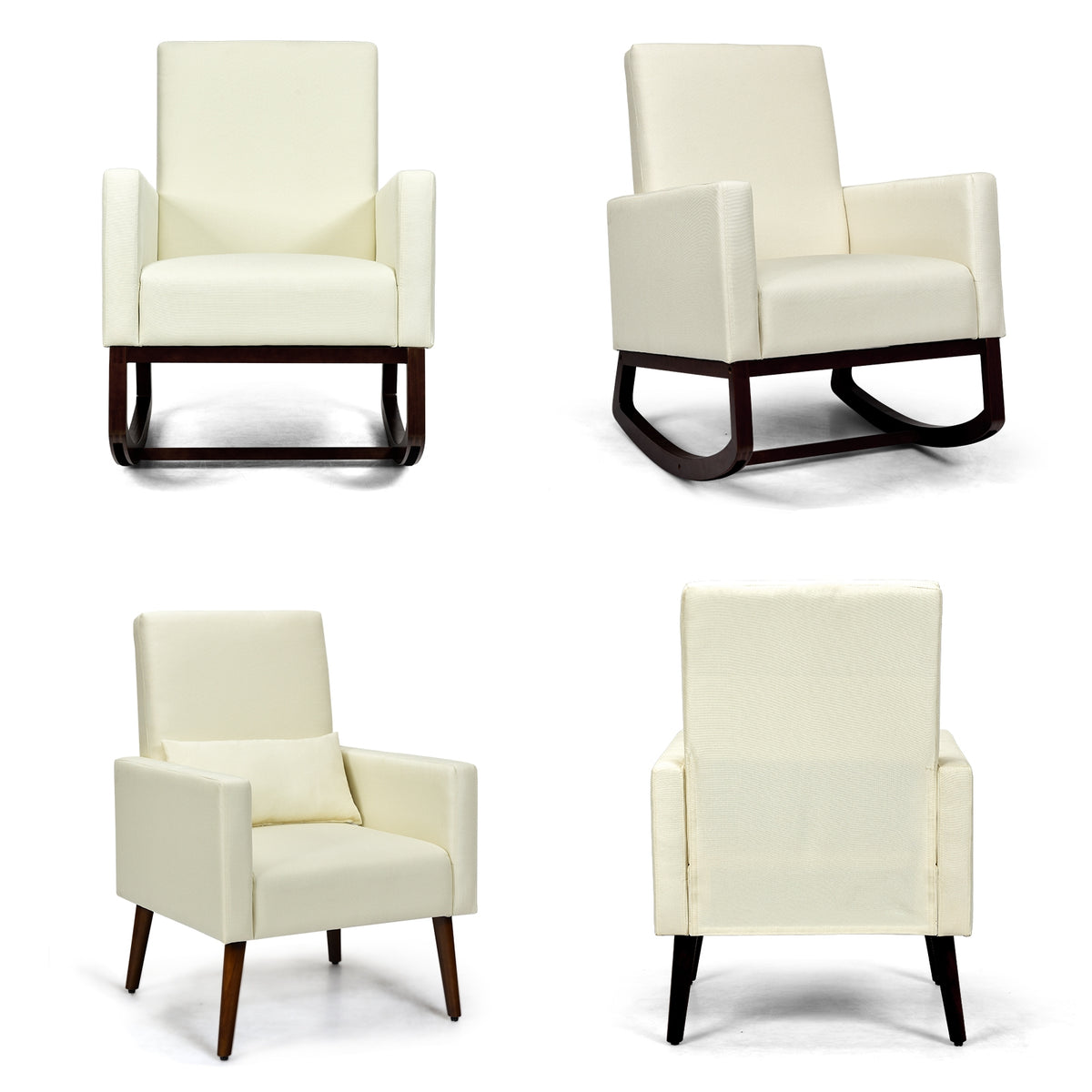 2-in-1 Fabric Upholstered Rocking Chair with Waist Pillow - Beige