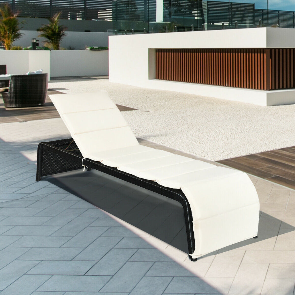 Adjustable Patio Rattan Lounge Chair with Cushioned