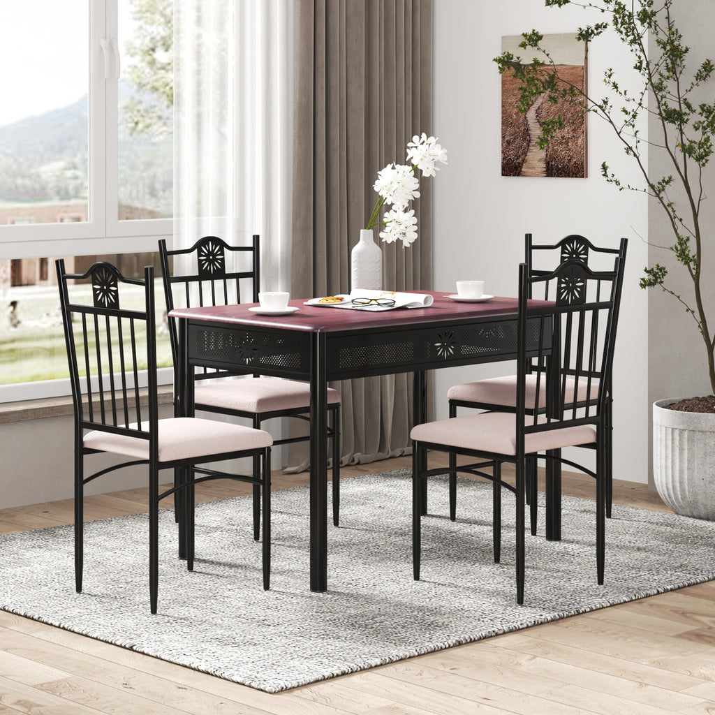5-Piece Dining Set with Cushioned Chairs - Beige