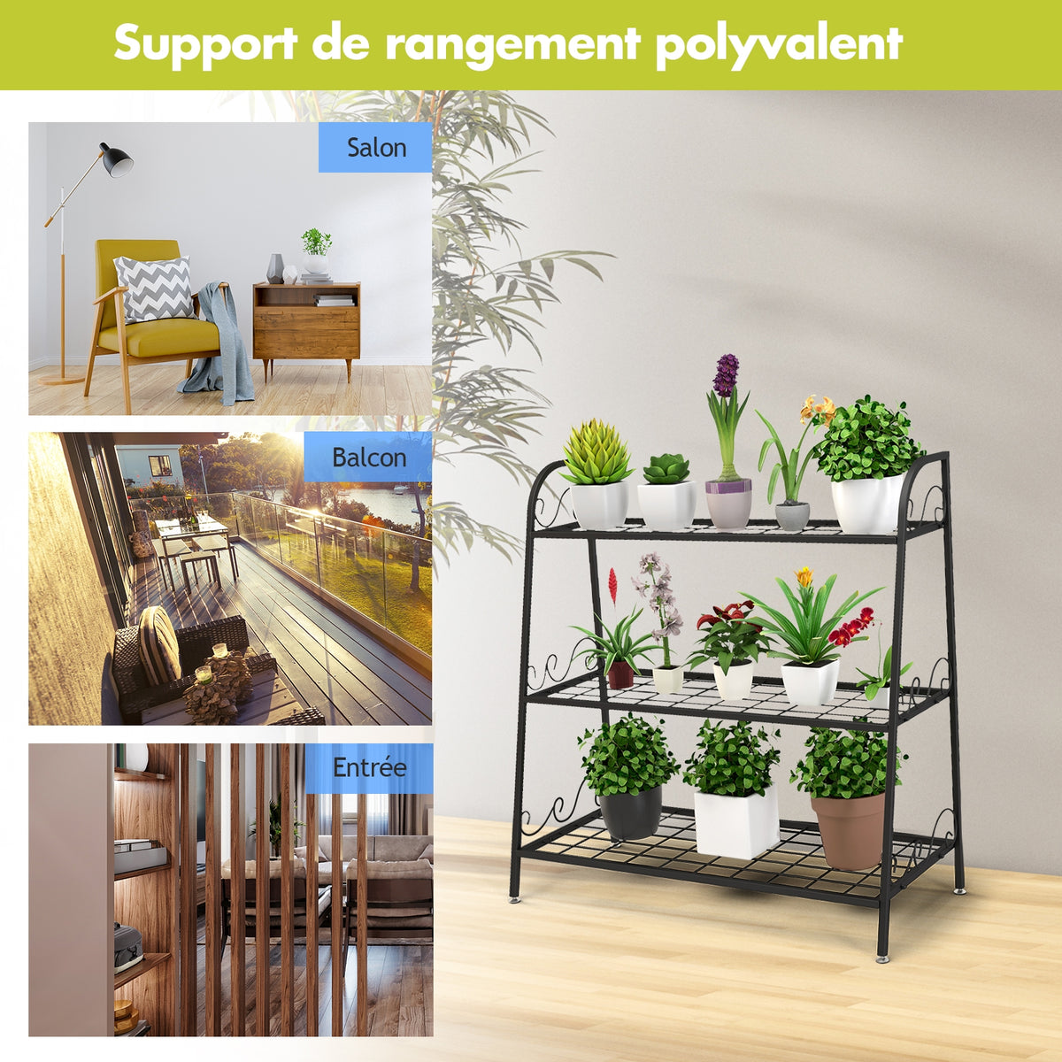 3-Tier Metal Plant Stand Shelf Display Rack for Plants Shoes Flower