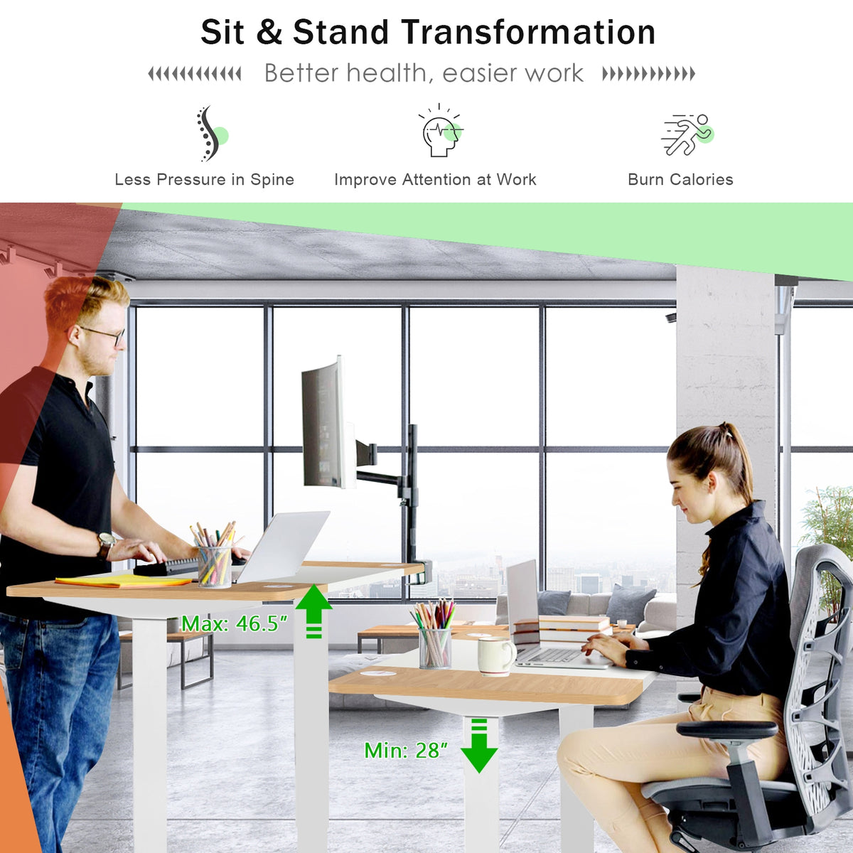 55 x 28 Inch Electric Standing Desk with USB Port