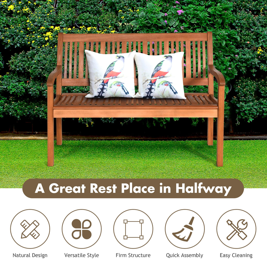 50 Inch Eucalyptus Garden Bench with Curved Backrest