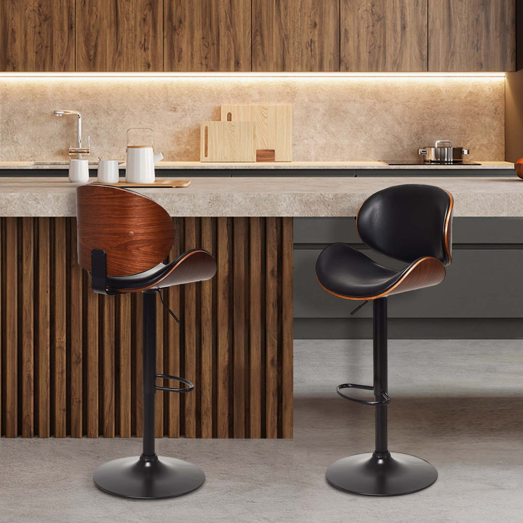 Set of 2 Adjustable Swivel Bar Stools with PU Leather - Curved Chair