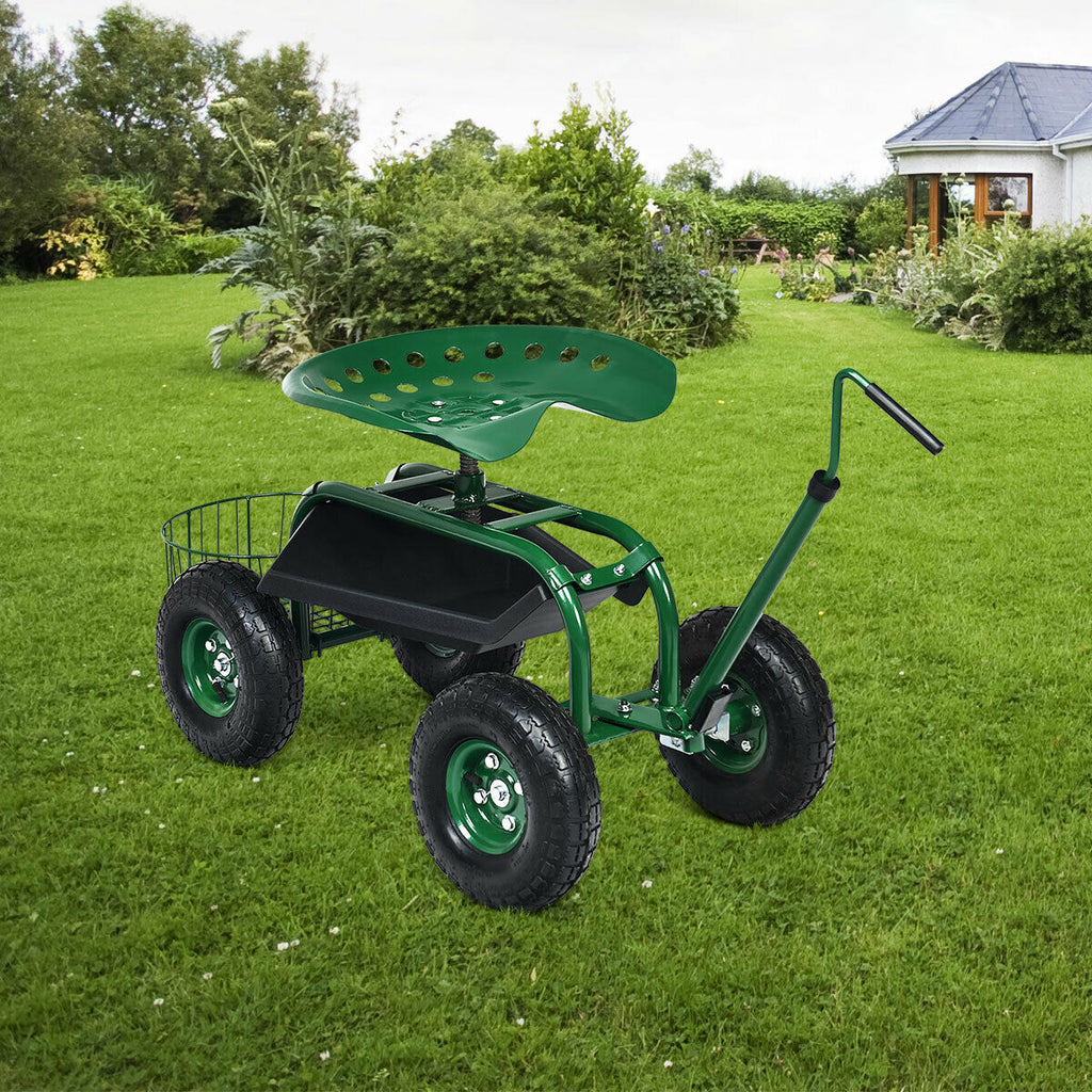Garden Cart Rolling Wagon with Extendable Handle - Blue