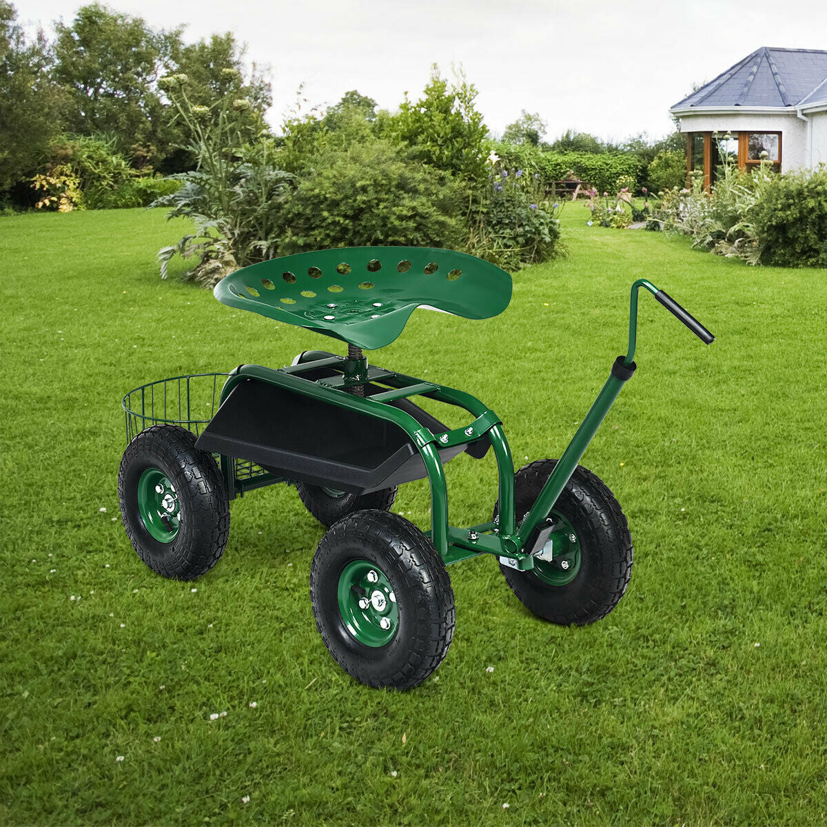Garden Cart Rolling Wagon with Extendable Handle - Blue