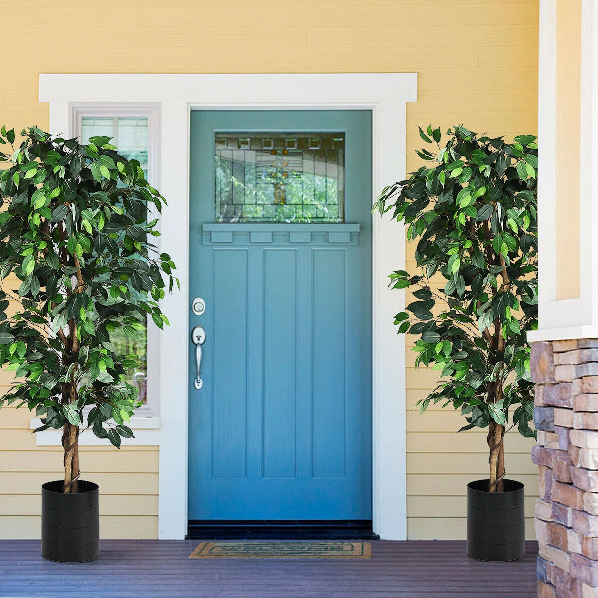 6 Feet Artificial Ficus Silk Tree - Realistic Indoor Outdoor Faux Plant - Costway