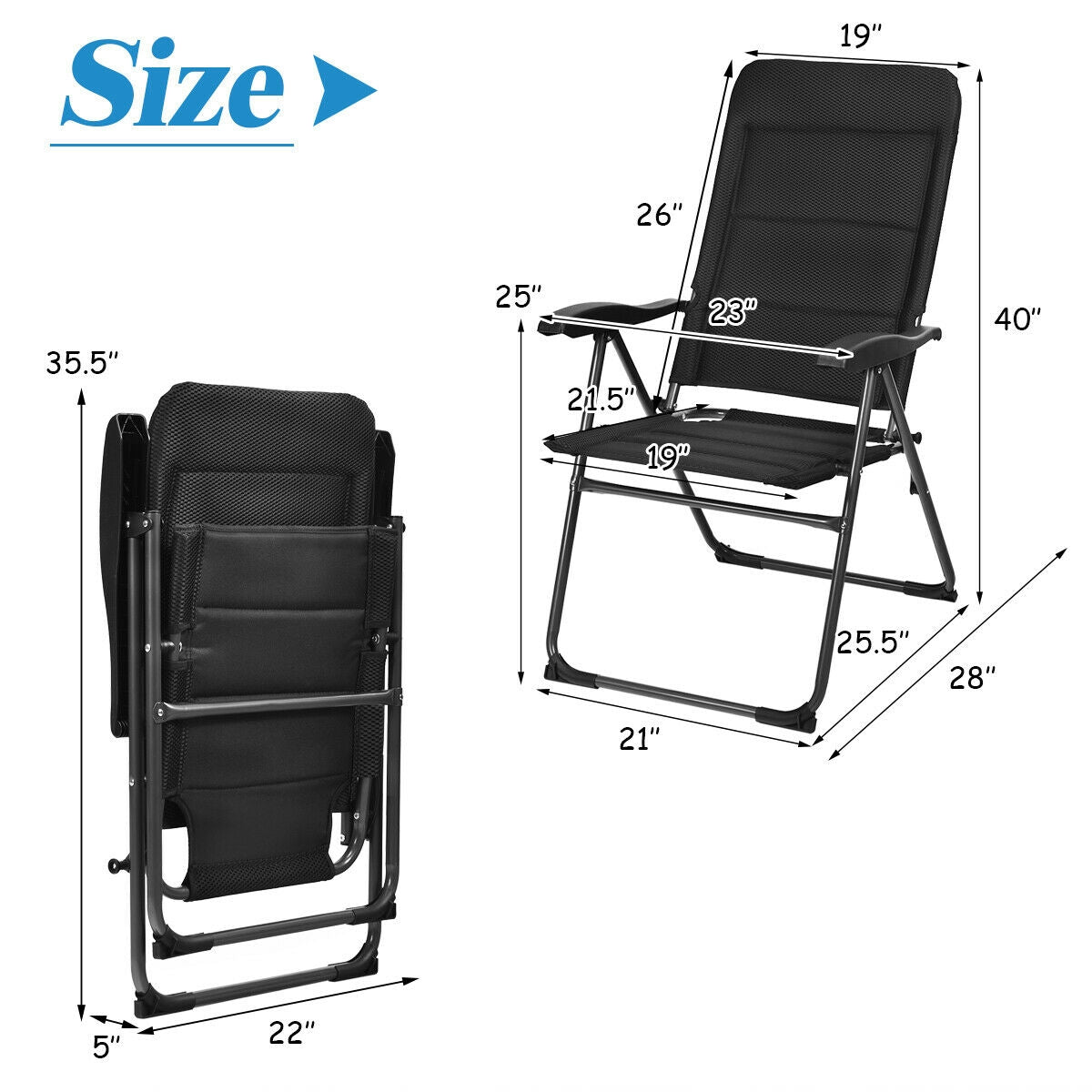 2 Pieces Outdoor Folding Patio Chairs with Adjustable Backrests for