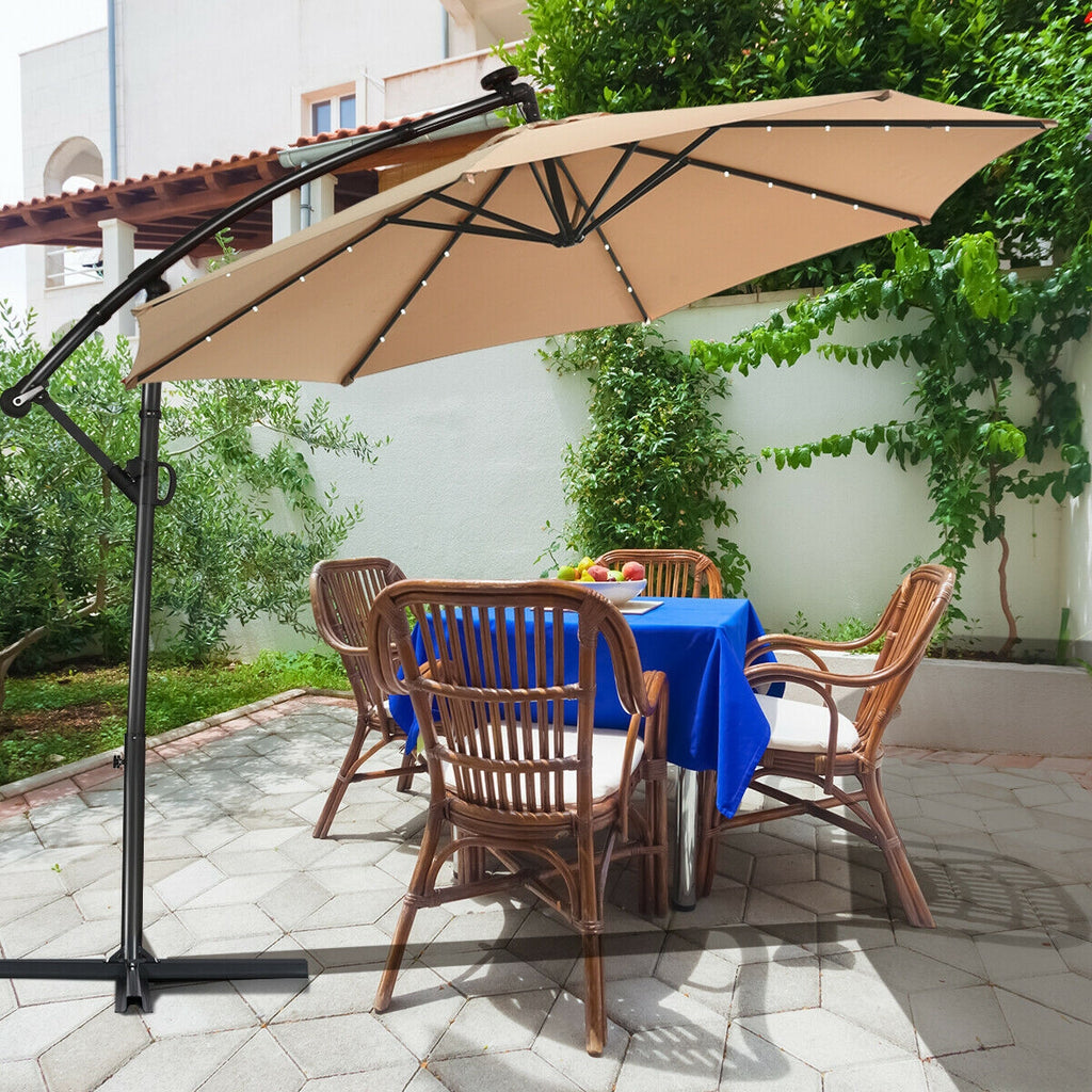 10 Feet 360° Rotation Solar Powered LED Patio Offset Umbrella without
