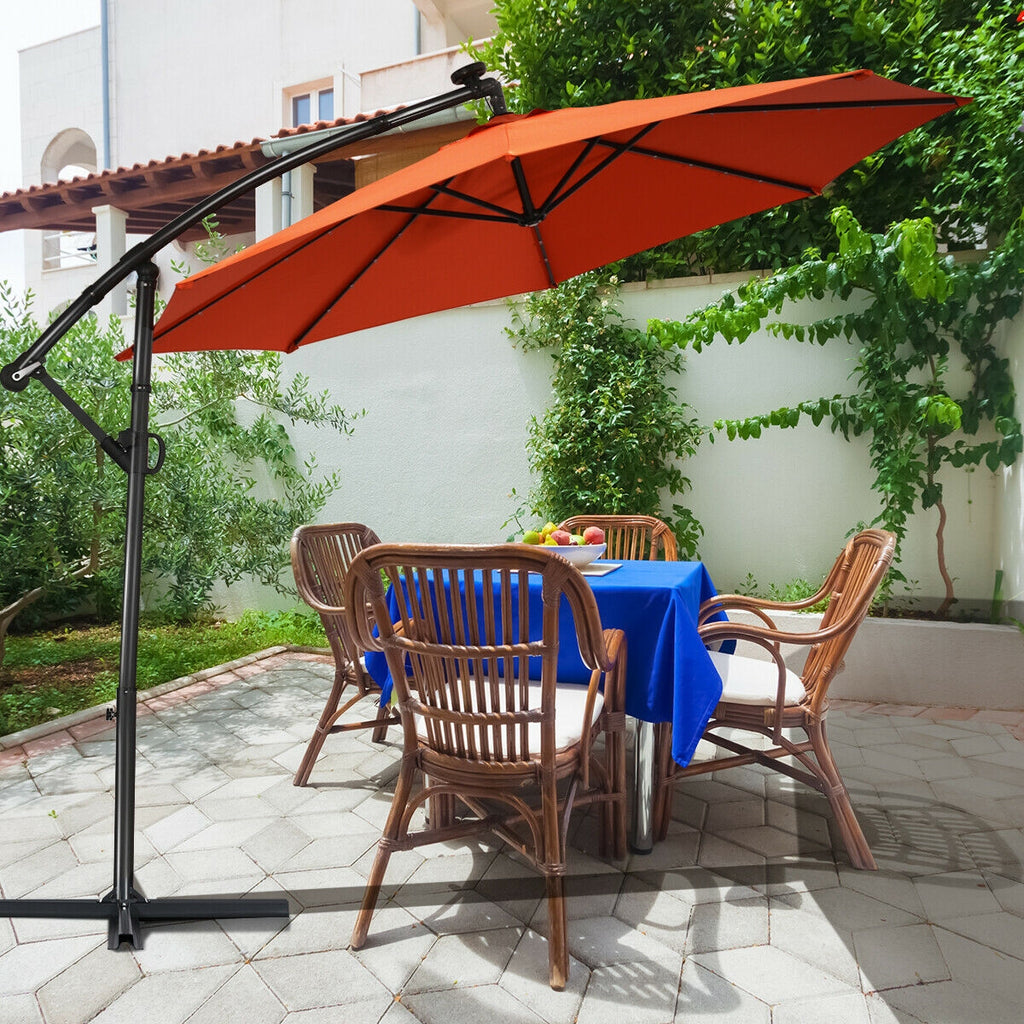 10 Feet 360° Rotation Solar Powered LED Patio Offset Umbrella without