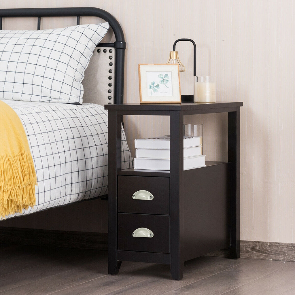 2-Drawer Nightstand Set, Dark Brown