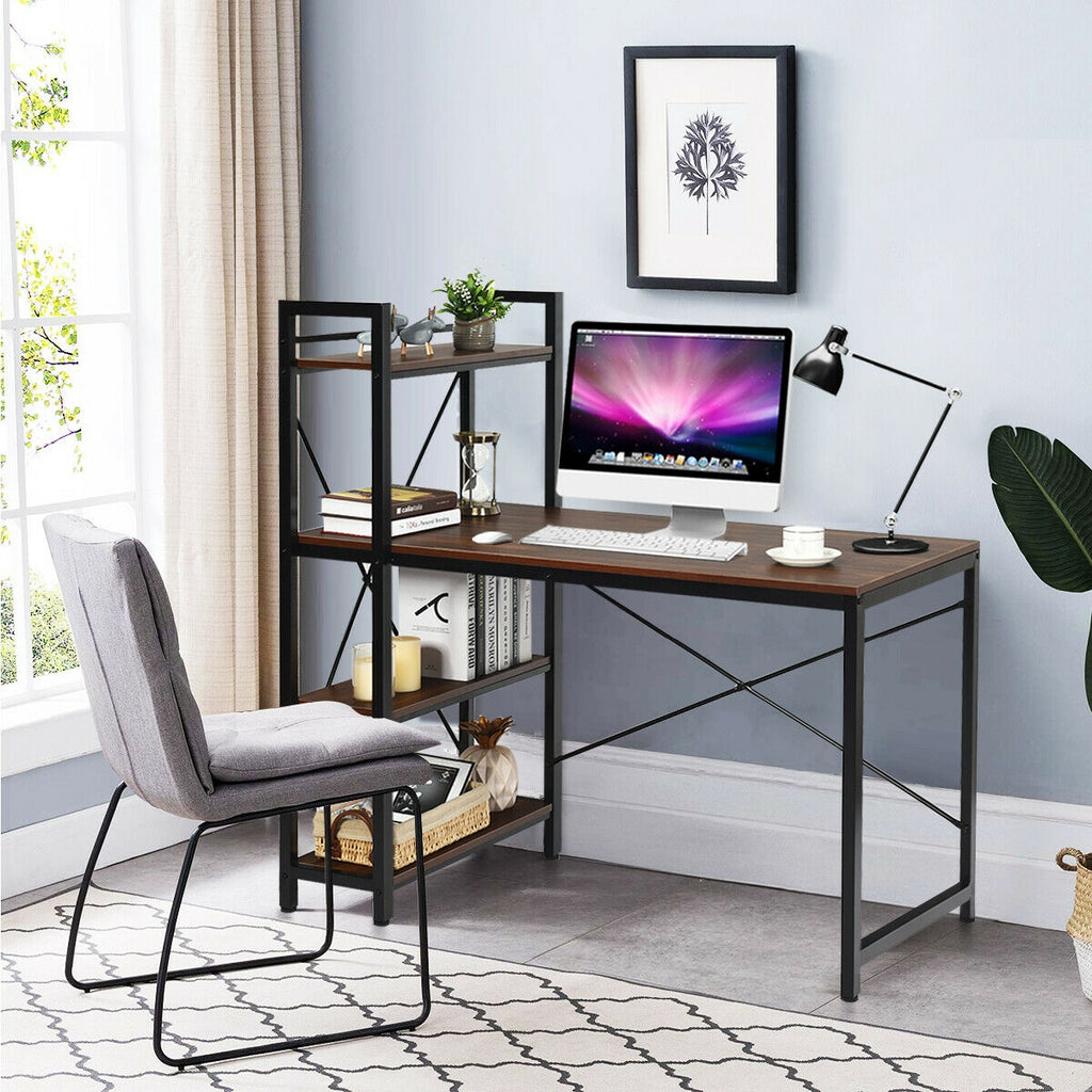 47.5" Computer Desk with 4-Tier Storage Shelves - Tan
