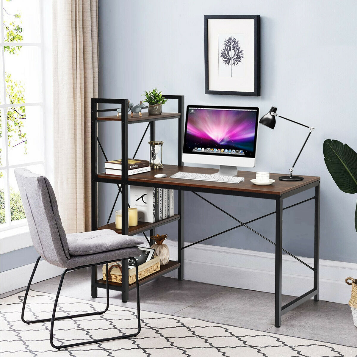 47.5" Computer Desk with 4-Tier Storage Shelves - Tan