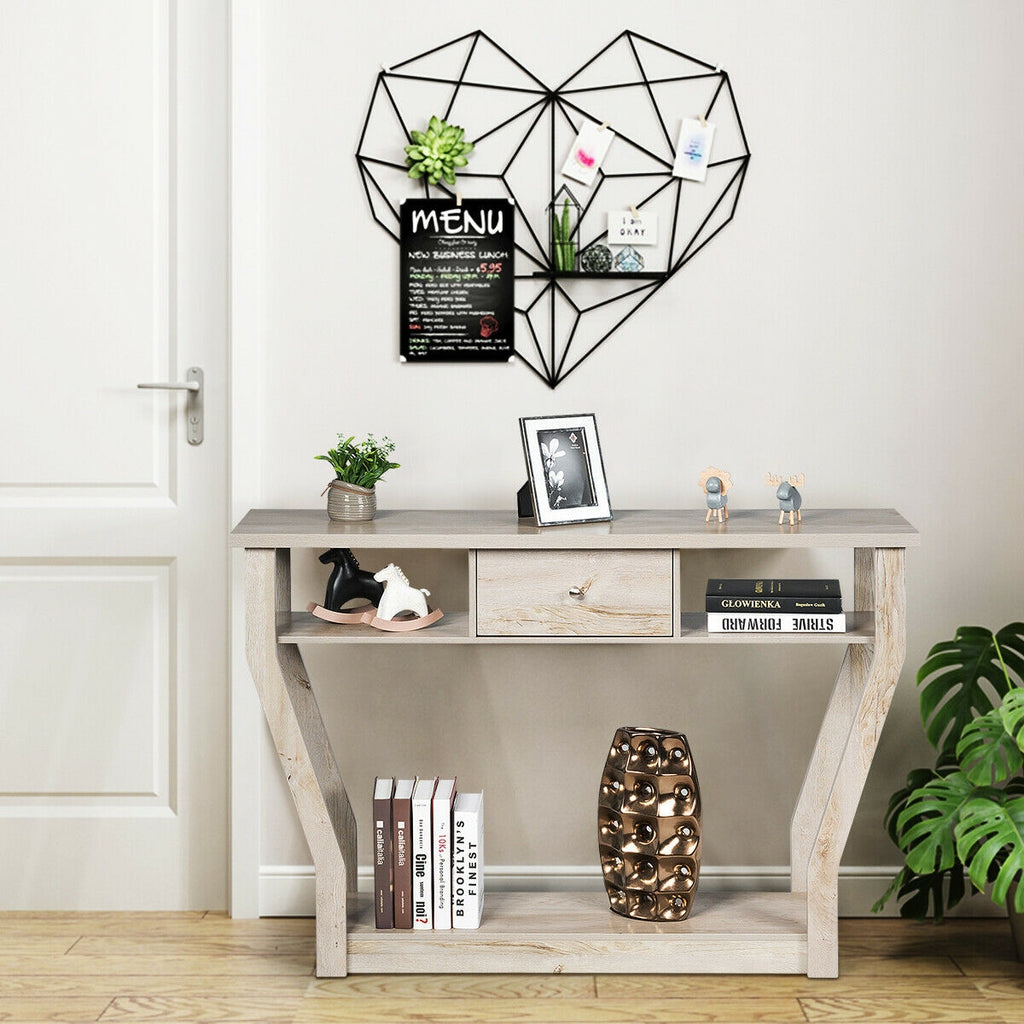 Console Hall Table with Storage Drawer and Shelf - Black