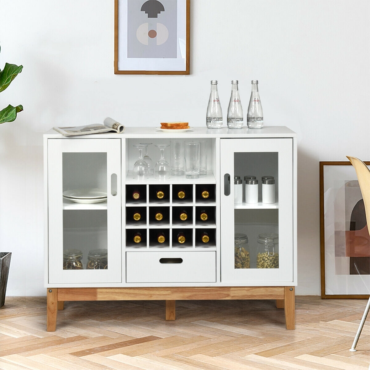Wood Wine Storage Cabinet Sideboard - White