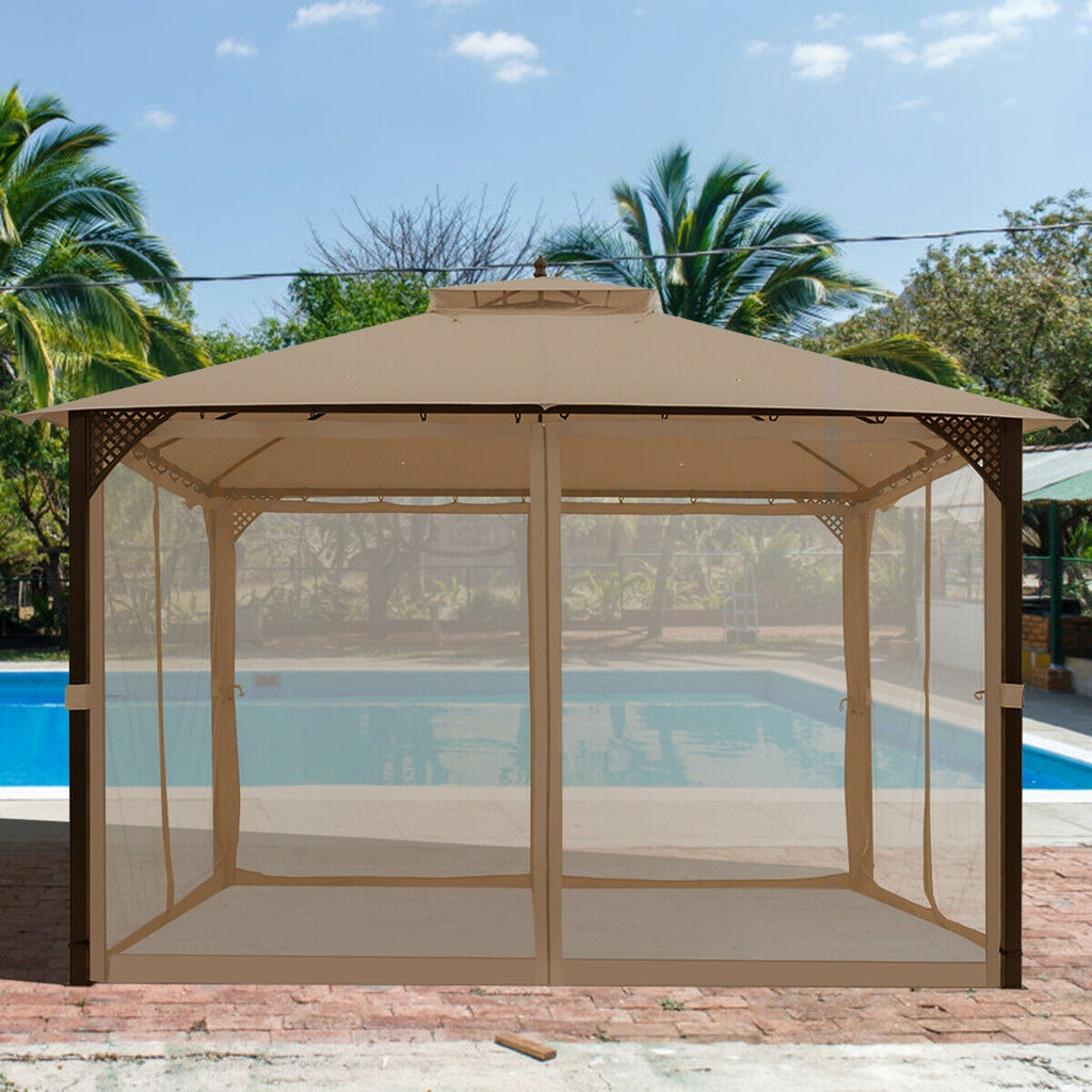 12 x 10 Patio Gazebo with Netting - Brown