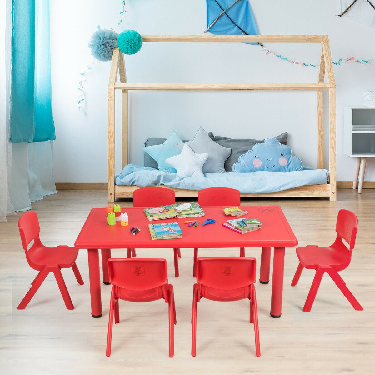 Kids Plastic Rectangular Play and Learning Table - Red