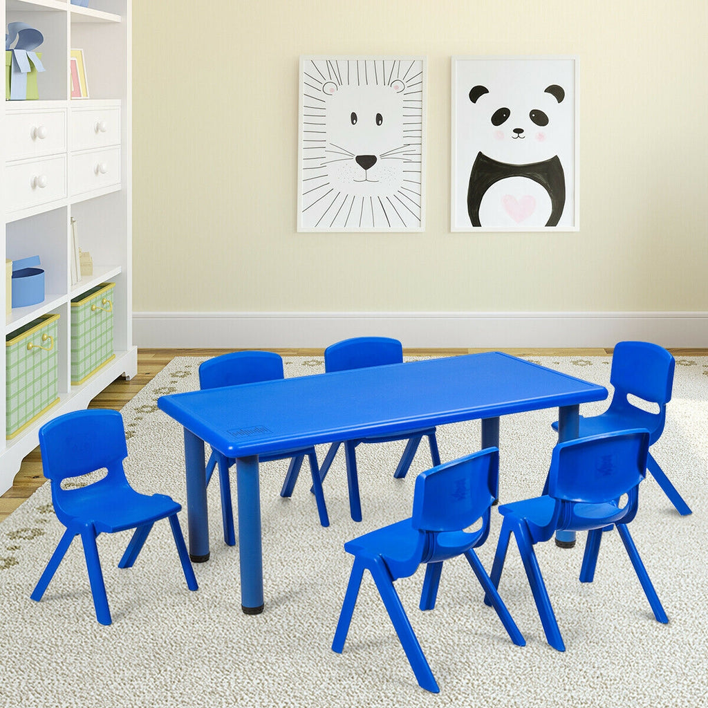 Kids Plastic Stackable Classroom Chairs - Set of 6, Blue, Kid-Sized, Indoor & Outdoor Use