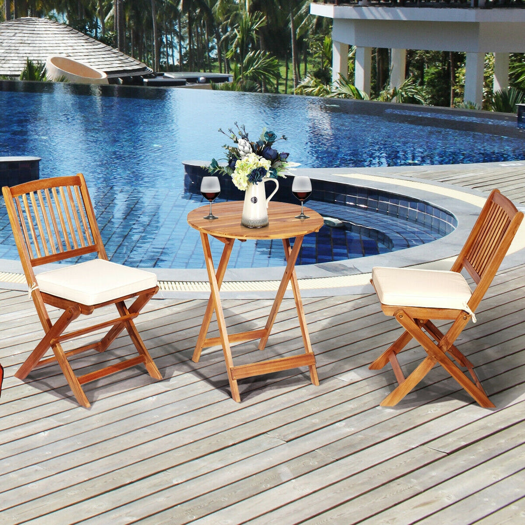 3-Piece Patio Bistro Set with Padded Cushions and Folding Table - Red