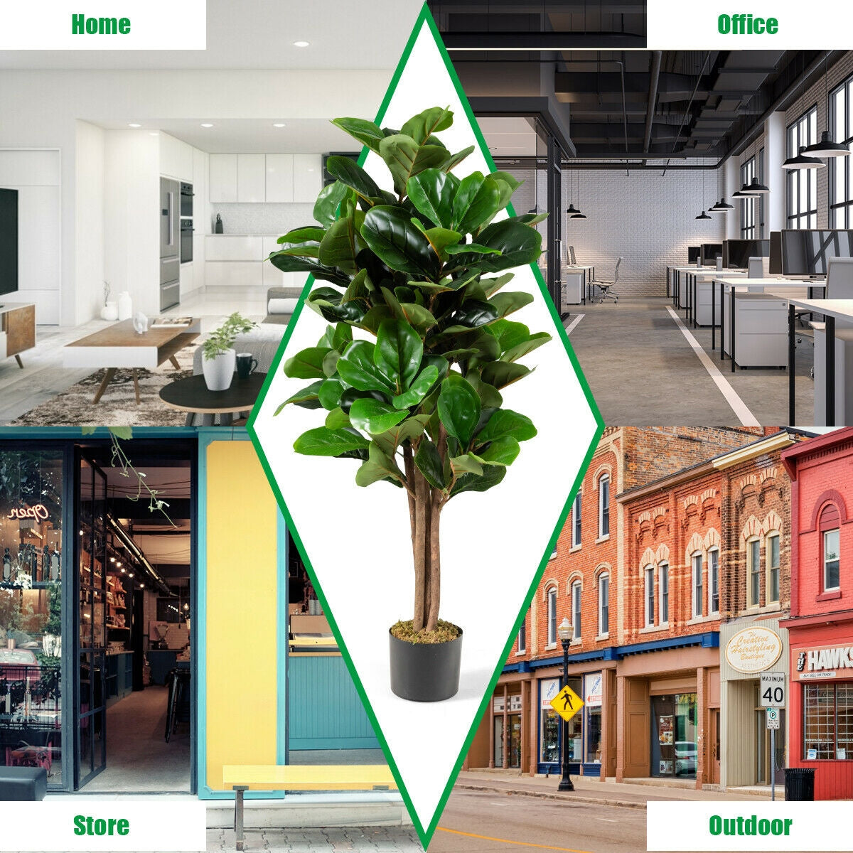 4 Feet Artificial Fiddle Leaf Fig Tree with Planter - Indoor Outdoor Decor