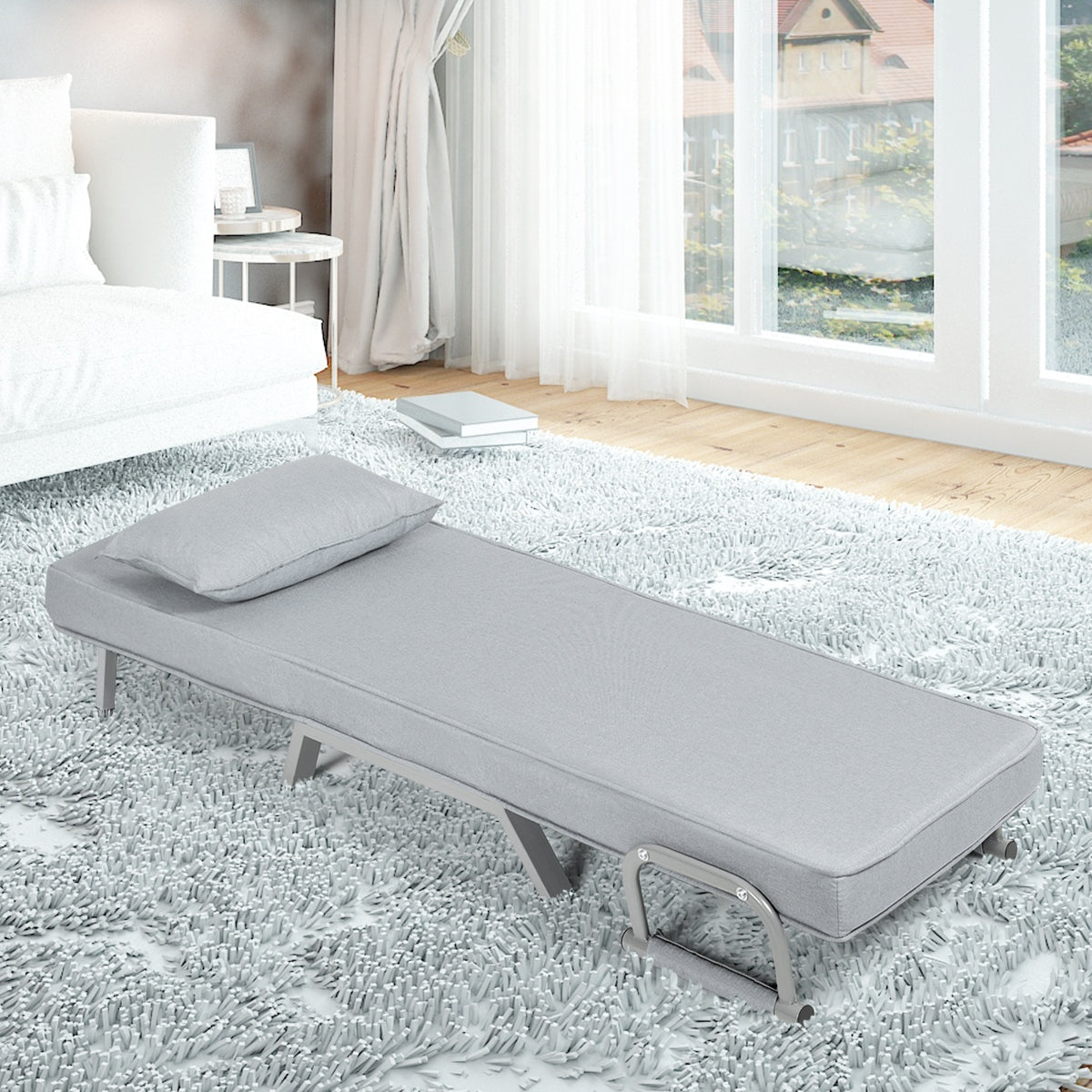 6-Position Convertible Sleeper Chair - Linen Fabric, Gray