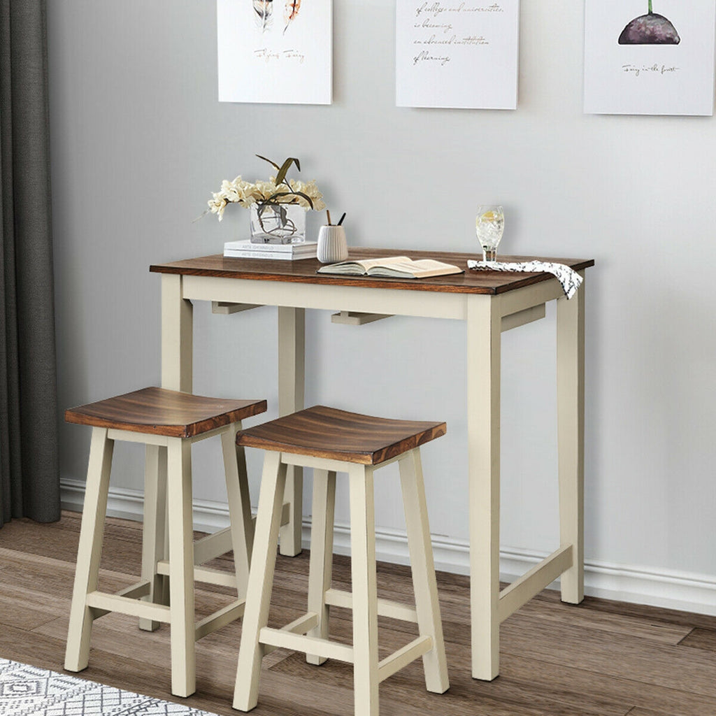 Counter Height Pub Table with 2 Saddle Bar Stools Set