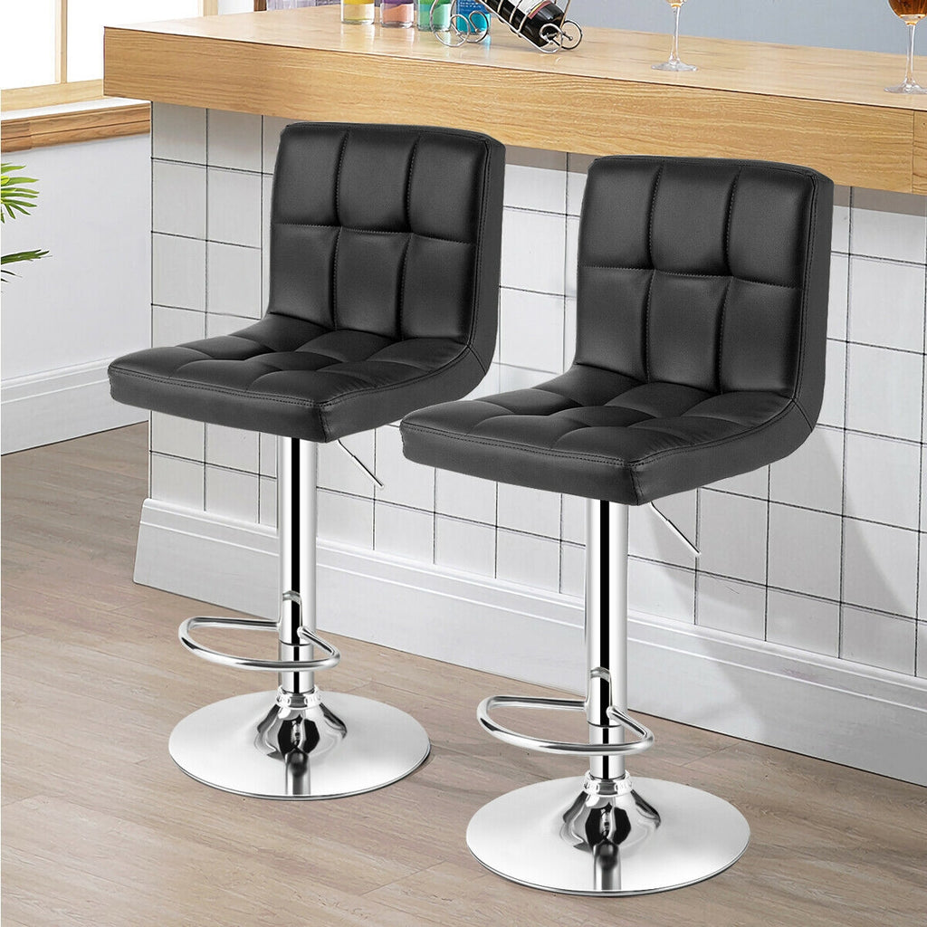 Square Swivel Bar Stools with Back - Grid Pattern, Black (Set of 2)