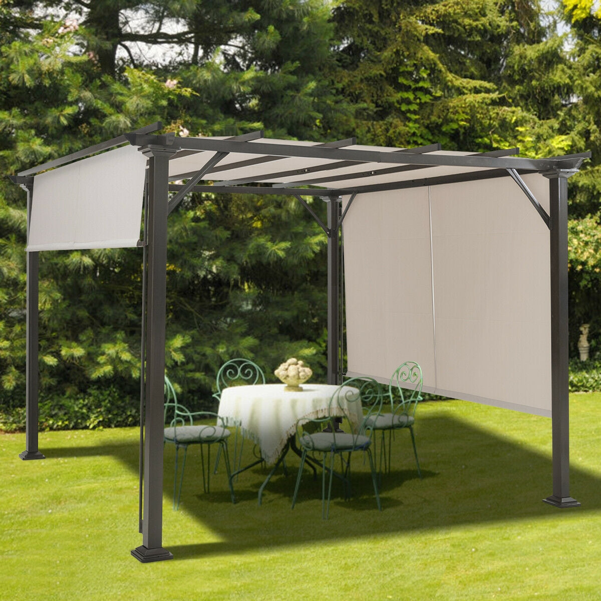 10 x 10 Metal Patio Canopy Shelter - Beige