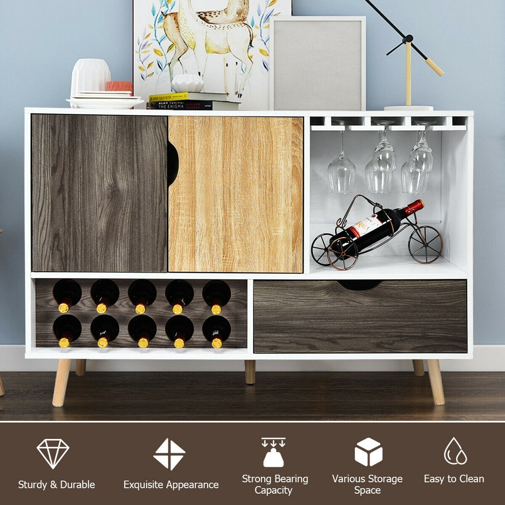 Mid-Century Sideboard with Wine Rack - Wooden Storage Cabinet