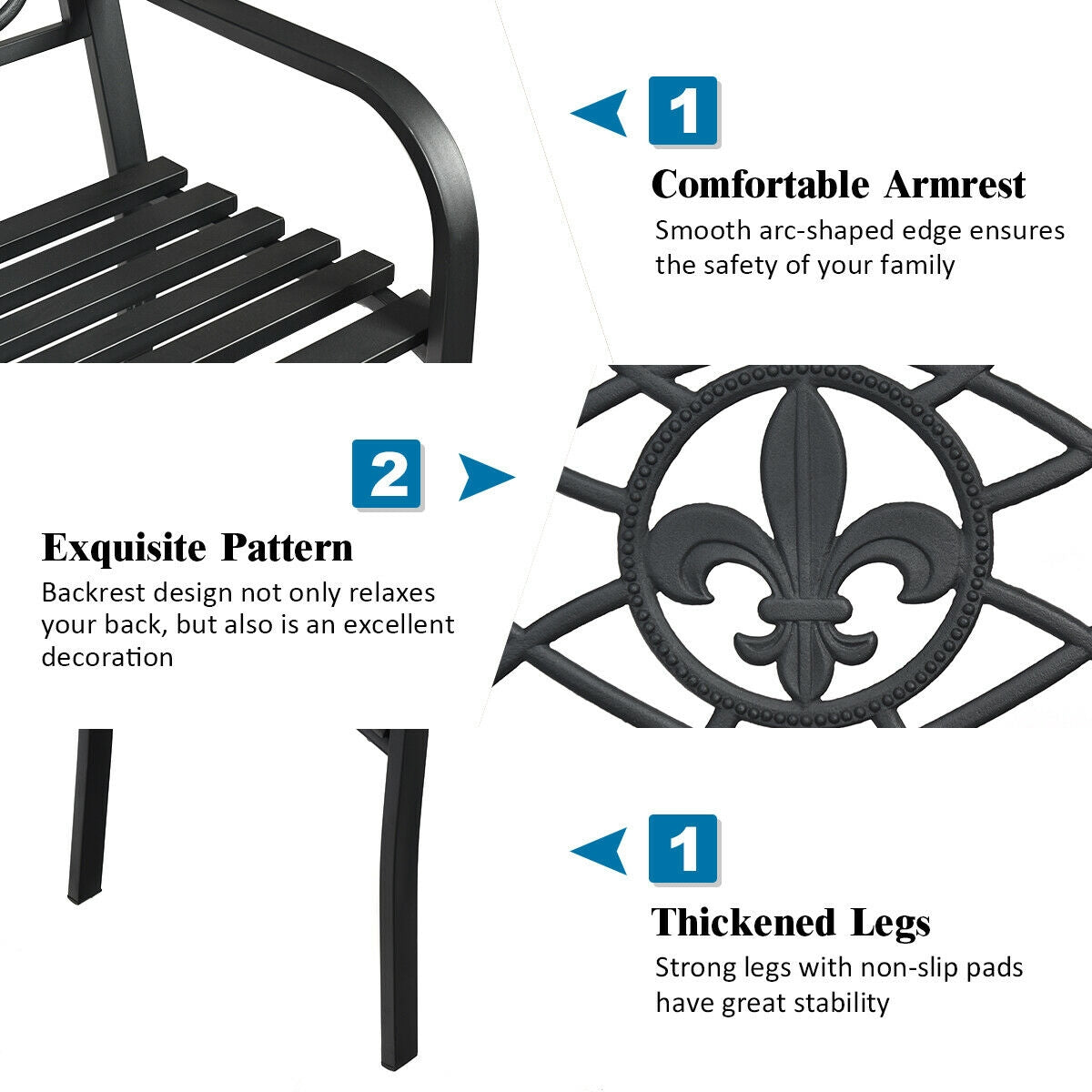 50-Inch Patio Garden Bench with Back - Style 7