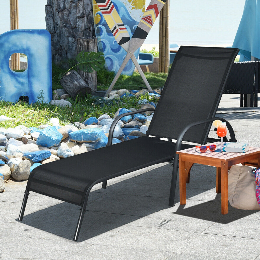 Adjustable Patio Chaise Lounge Chair with Backrest - Black