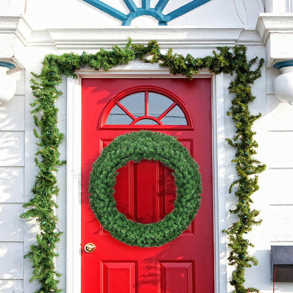 48 Inch Pre-lit Artificial Christmas Wreath with LED Lights - Full Lush Design