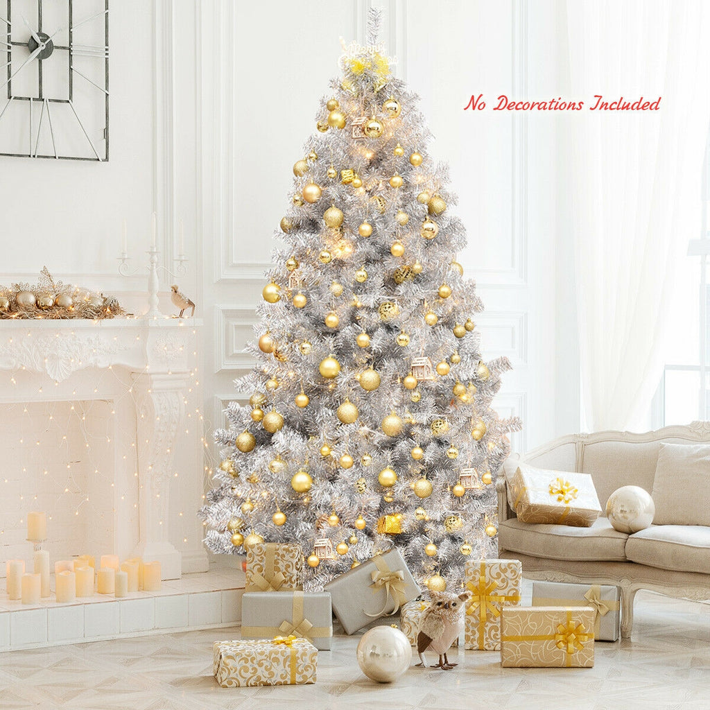 7.5 Ft Hinged Unlit Silver Artificial Christmas Tree - Indoor Outdoor Decor