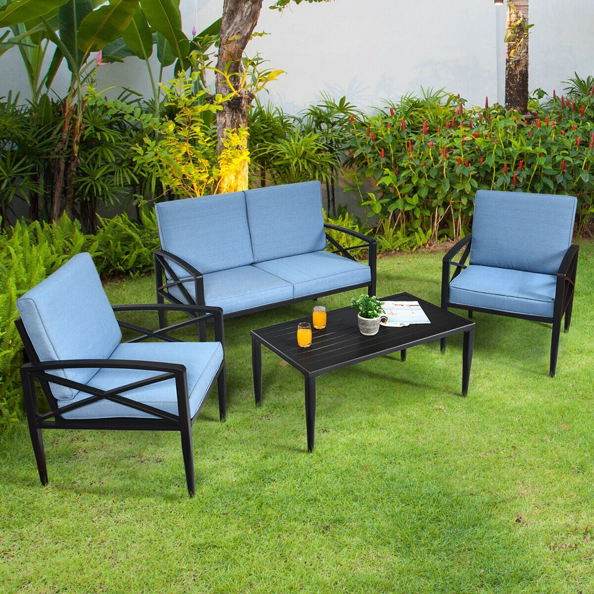 Outdoor Sofa Set, 4-Piece Aluminum Patio Furniture with Cushions