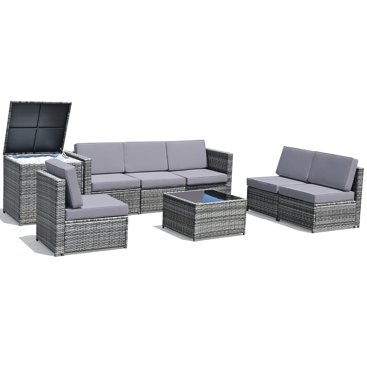 8-Piece Wicker Sofa Rattan Dining Set with Storage Table - Gray