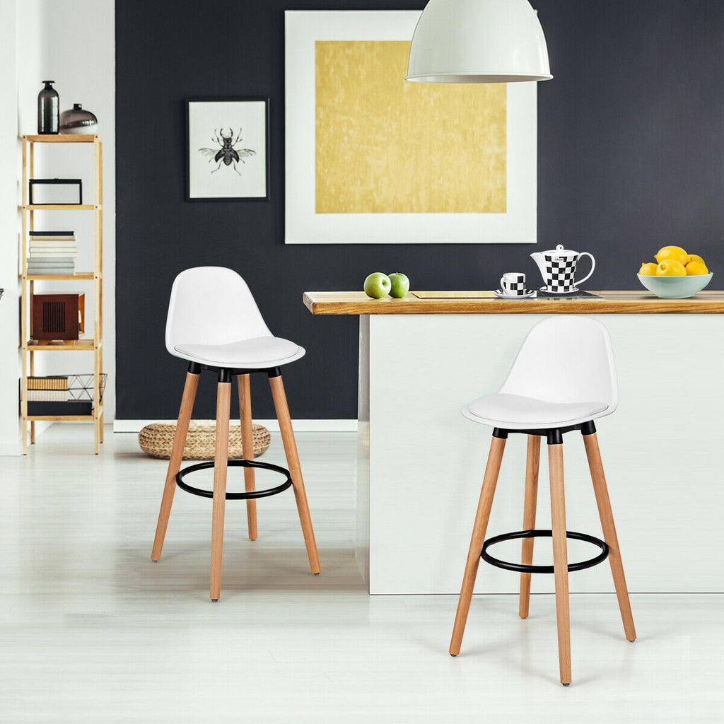 Mid-Century Barstool 28.5 Inch Pub Chair Set - White