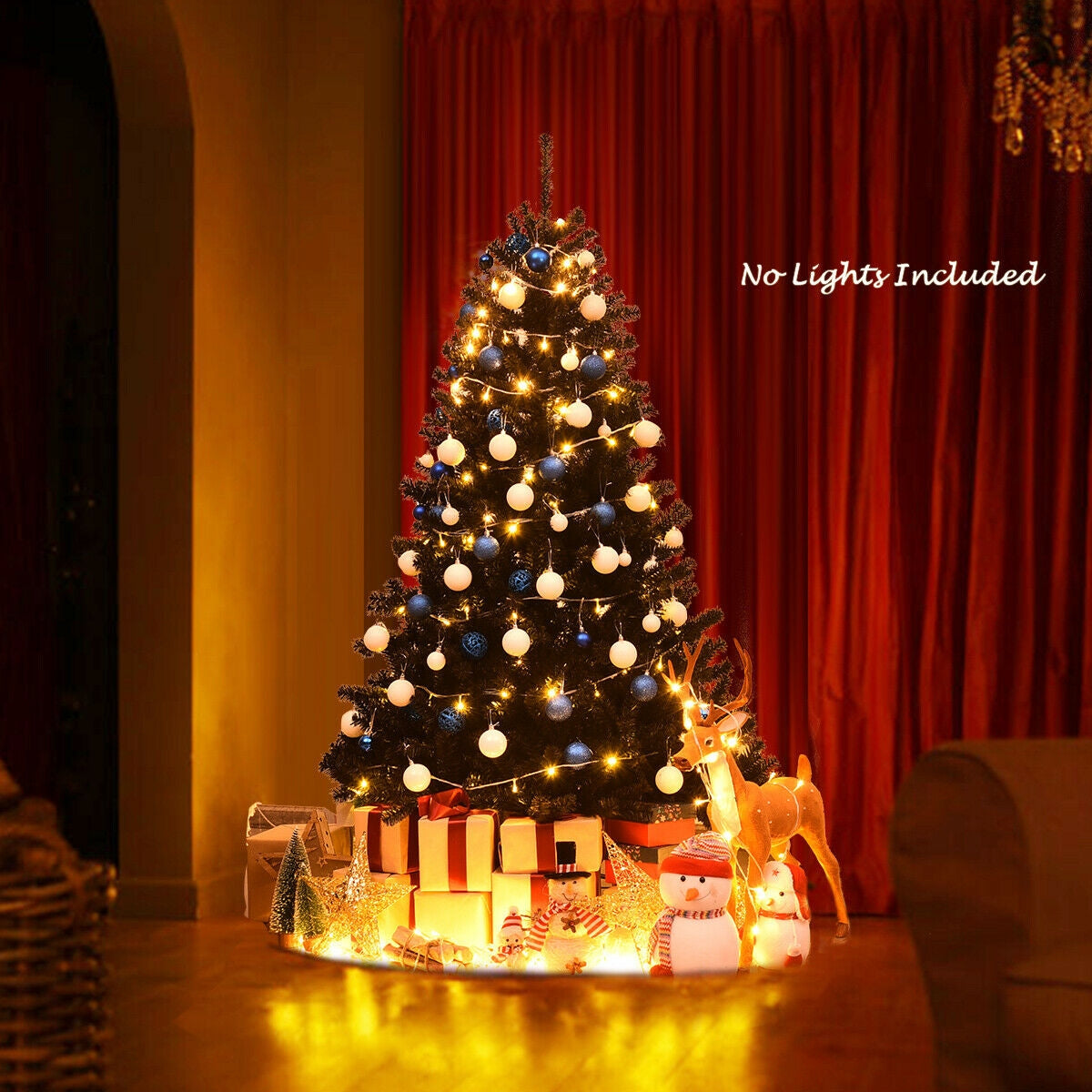 Hinged Artificial Halloween Christmas Tree - 6 Feet Black Holiday Tree