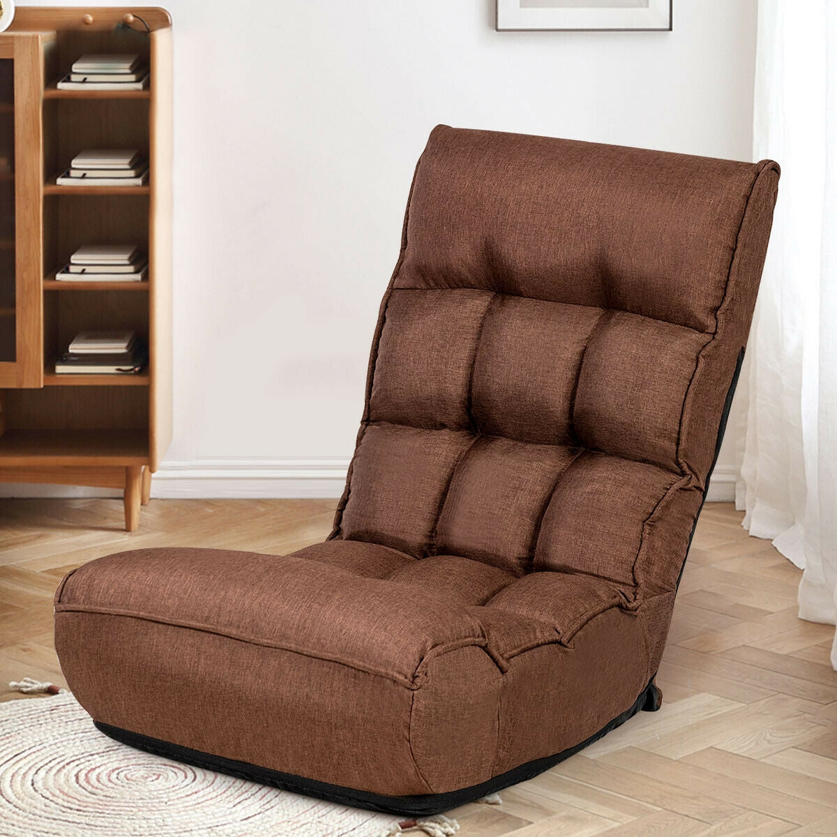 4-Position Adjustable Floor Chair Folding Lazy Sofa - Coffee