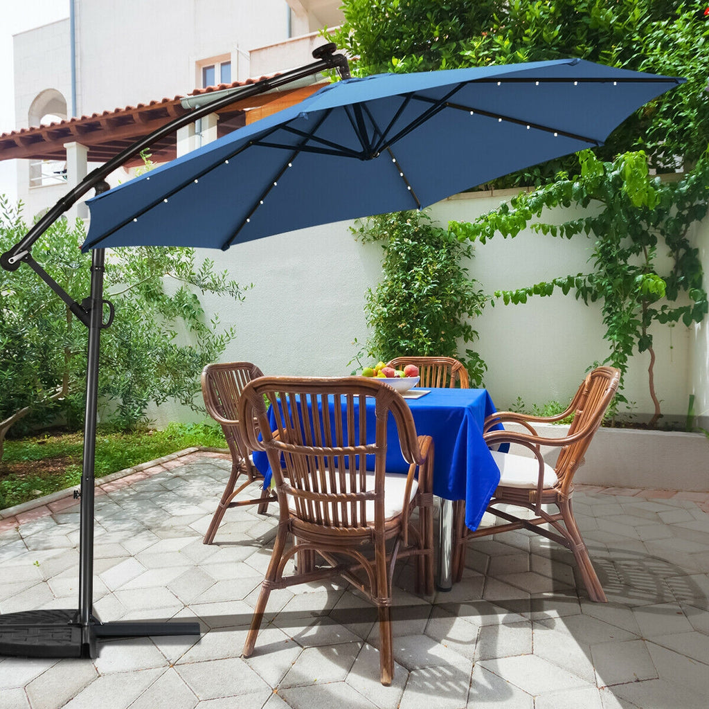 10 x 8 Feet Solar LED Patio Umbrella, 360° Rotation, Blue
