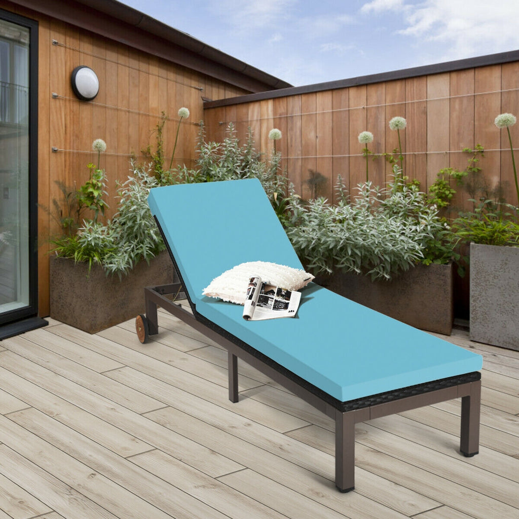 Outdoor Wicker Chaise Lounge Recliner with 5-Position Adjustment - Turquoise