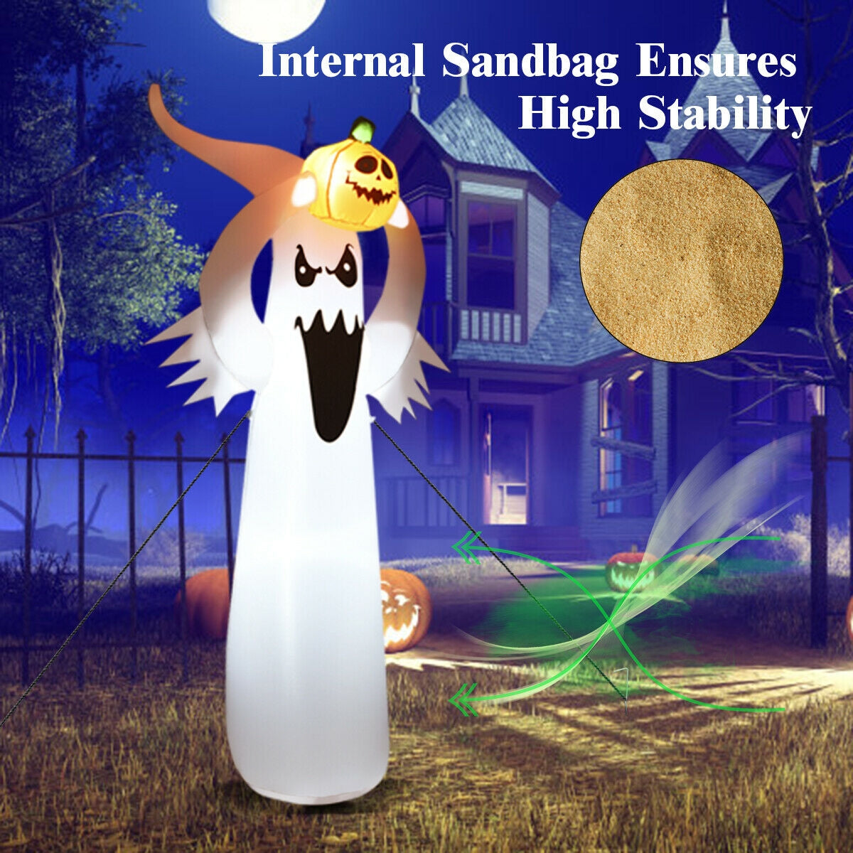 6 Feet Halloween Inflatable Ghost with Pumpkin and LED Lights - Outdoor Decor