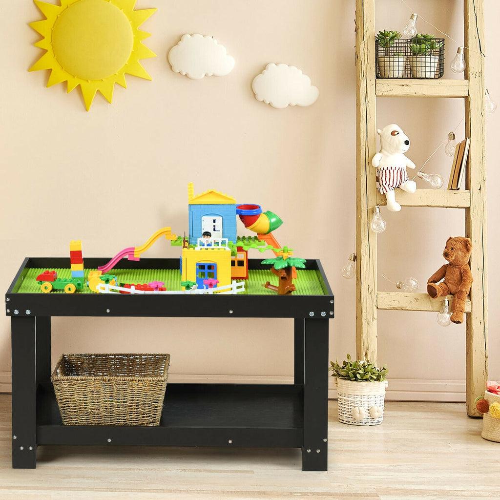 Building Brick Table - Dark Brown Kids Activity Play Table with Storage