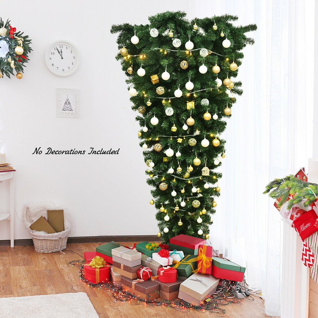 7 Feet Unlit Upside Down Artificial Christmas Tree - Space-Saving, Vivid Green