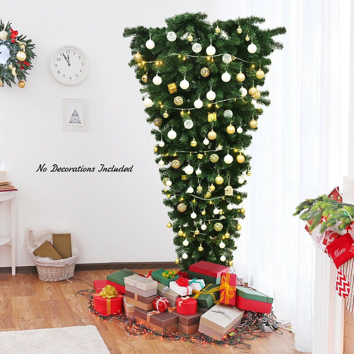 7 Feet Unlit Upside Down Artificial Christmas Tree - Space-Saving, Vivid Green