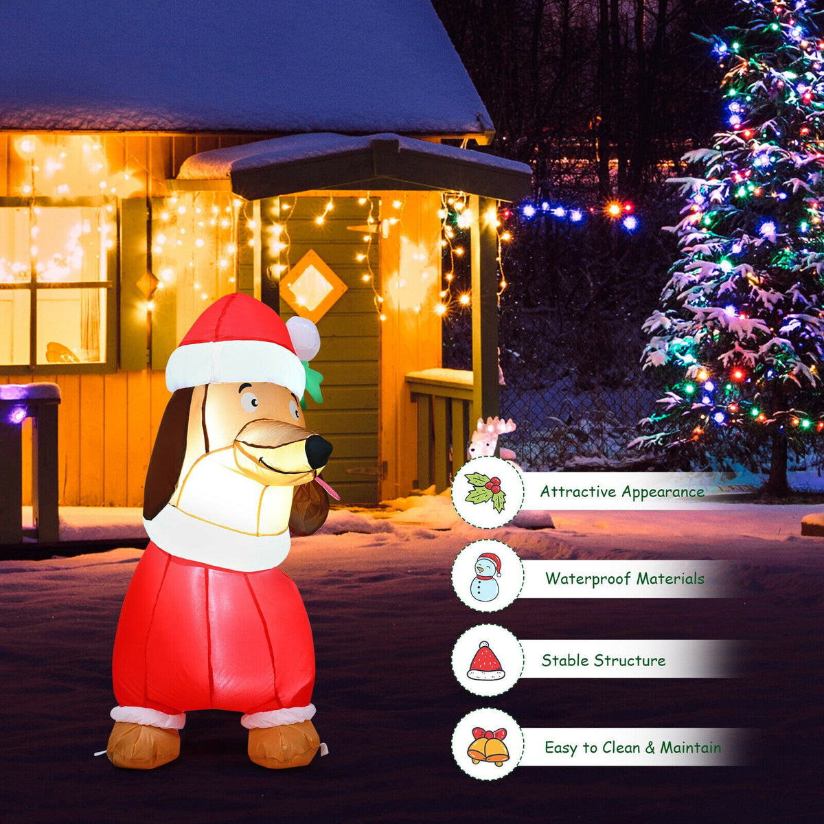 5 Feet Inflatable Christmas Dog with LED Lights - Indoor Outdoor Holiday Decoration