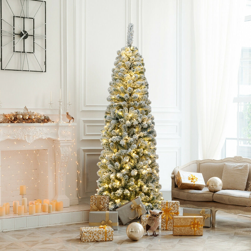 Pre-lit Snow Flocked Artificial Christmas Tree - 6 Feet with 250 LED Lights
