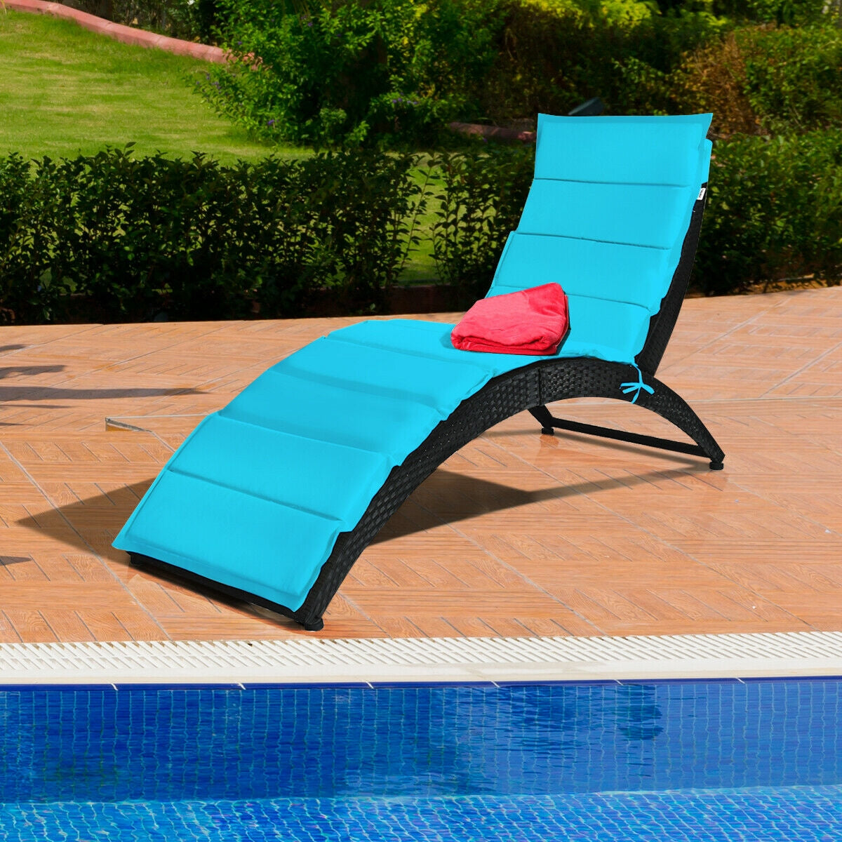 Foldable Patio Lounge Chair with Cushion – Turquoise