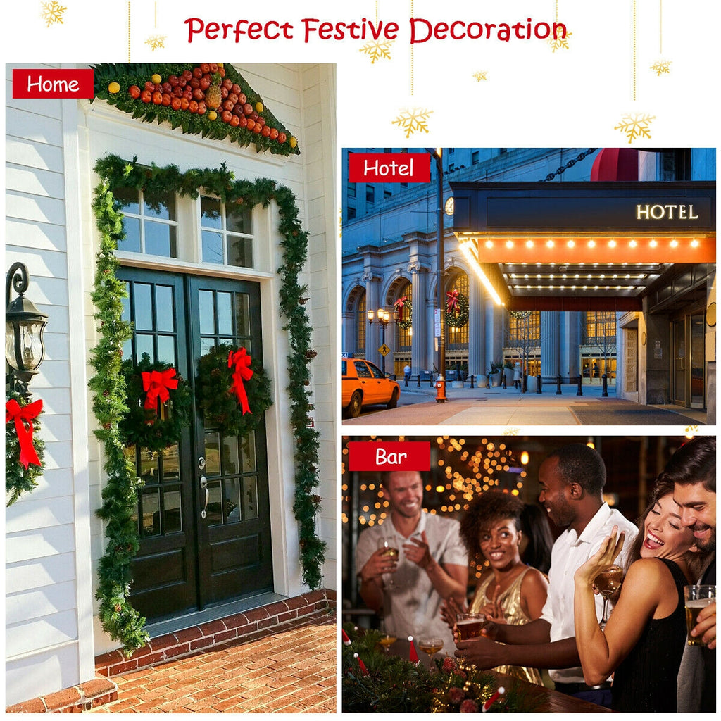 9 Feet Pre-lit Snow Flocked Christmas Garland with Red Berries - Indoor Outdoor Decor
