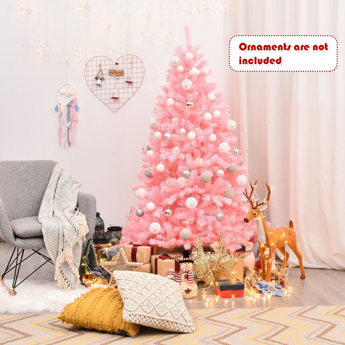 Pink Artificial Christmas Tree with Foldable Metal Stand - 6 Feet Hinged Full Tree