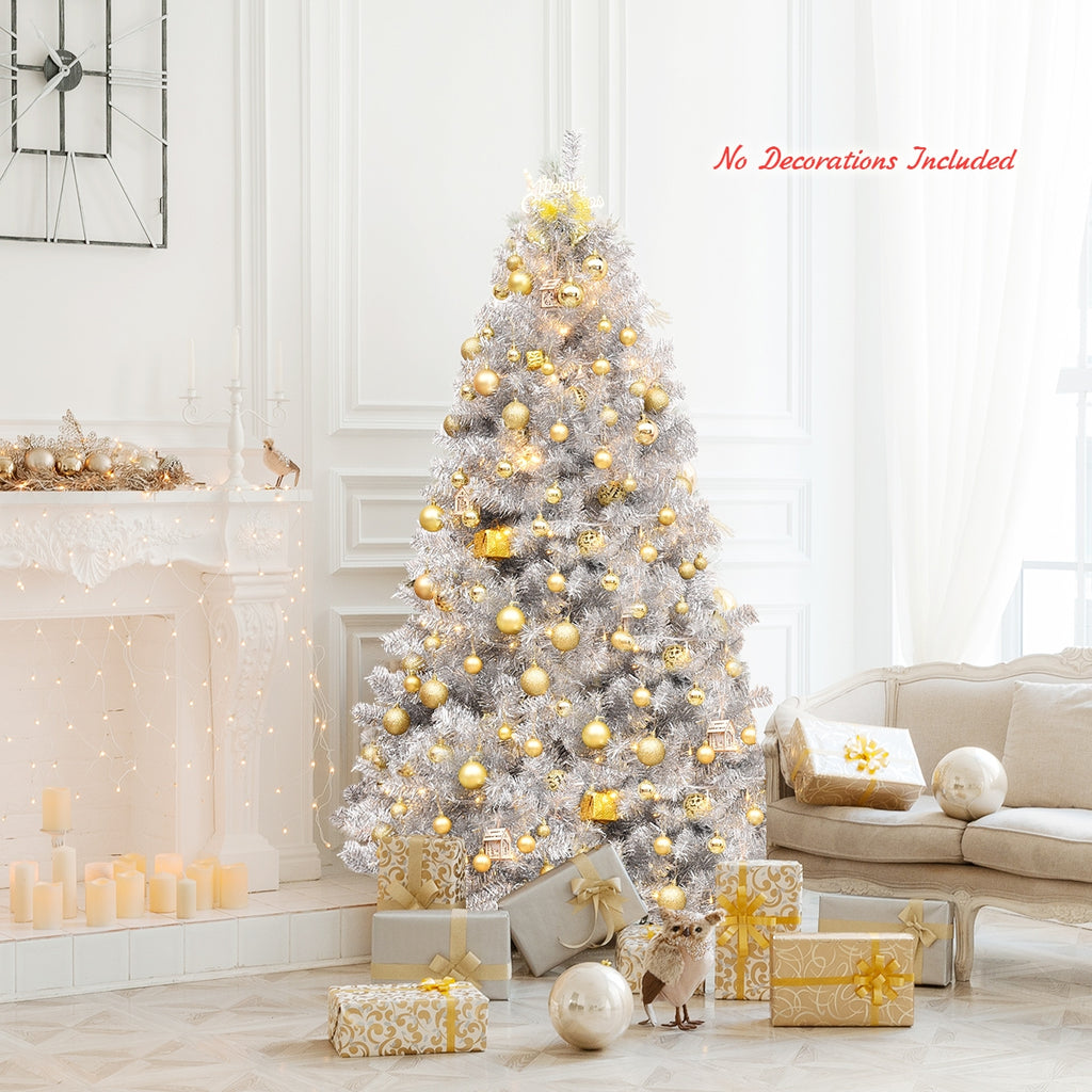 6 Feet Silver Artificial Christmas Tree with Metal Stand - Hinged Unlit Holiday Decor
