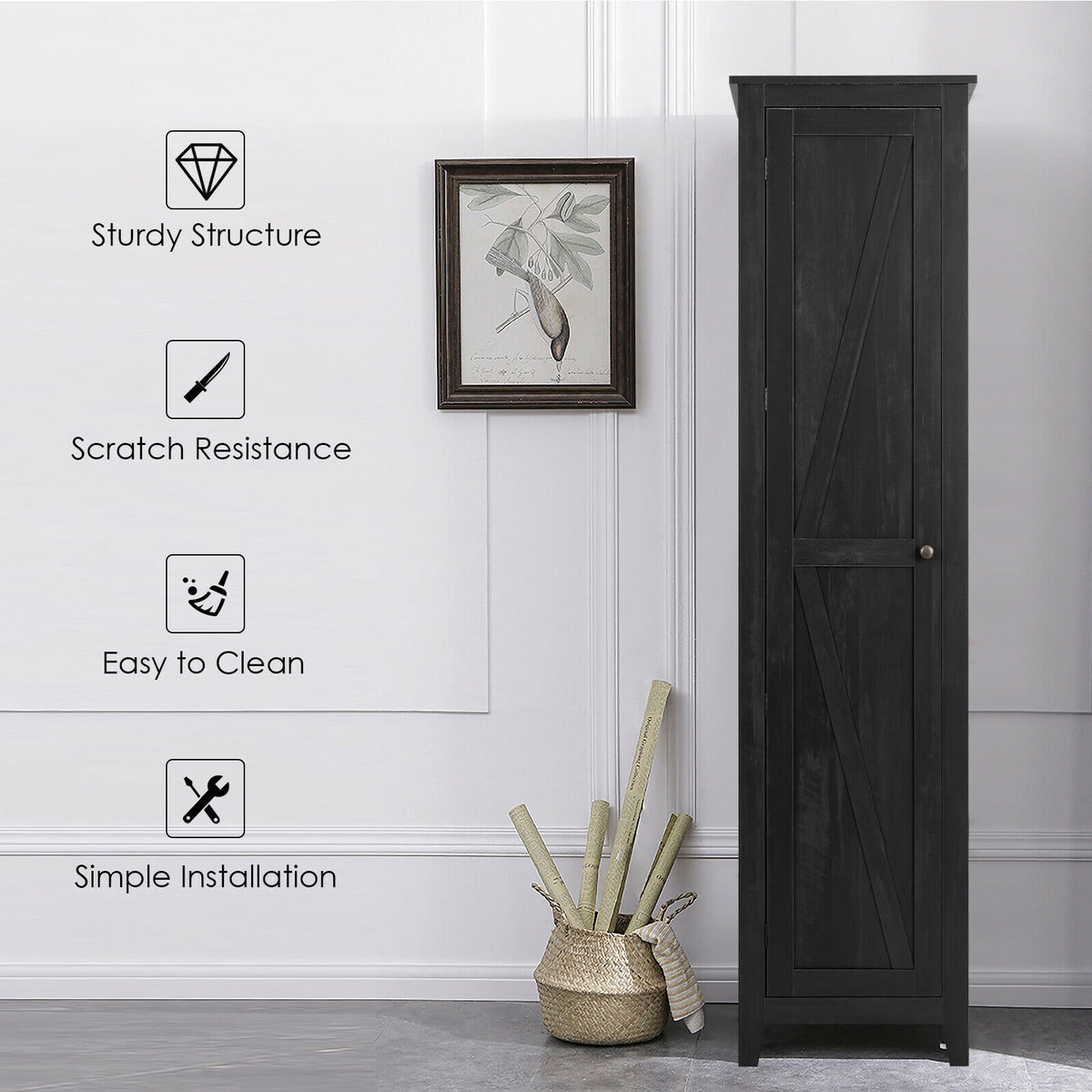 Tall Bathroom Storage Cabinet 4-Tier Black 72 Inch